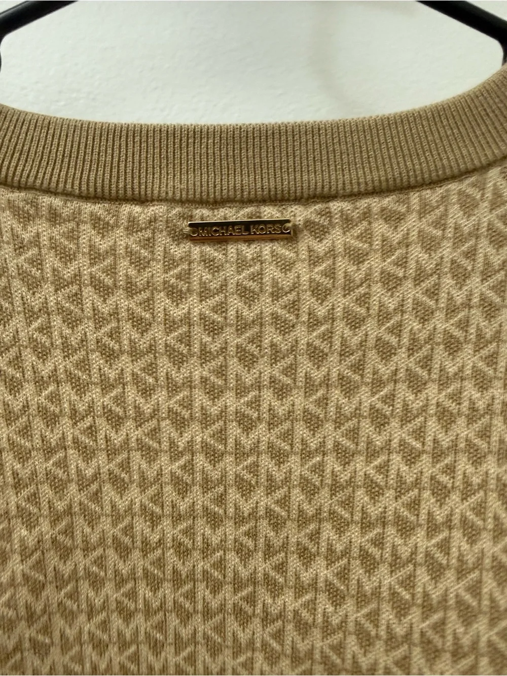 Michael Kors Women's Tan Logo-Pattern Crewneck Sweater